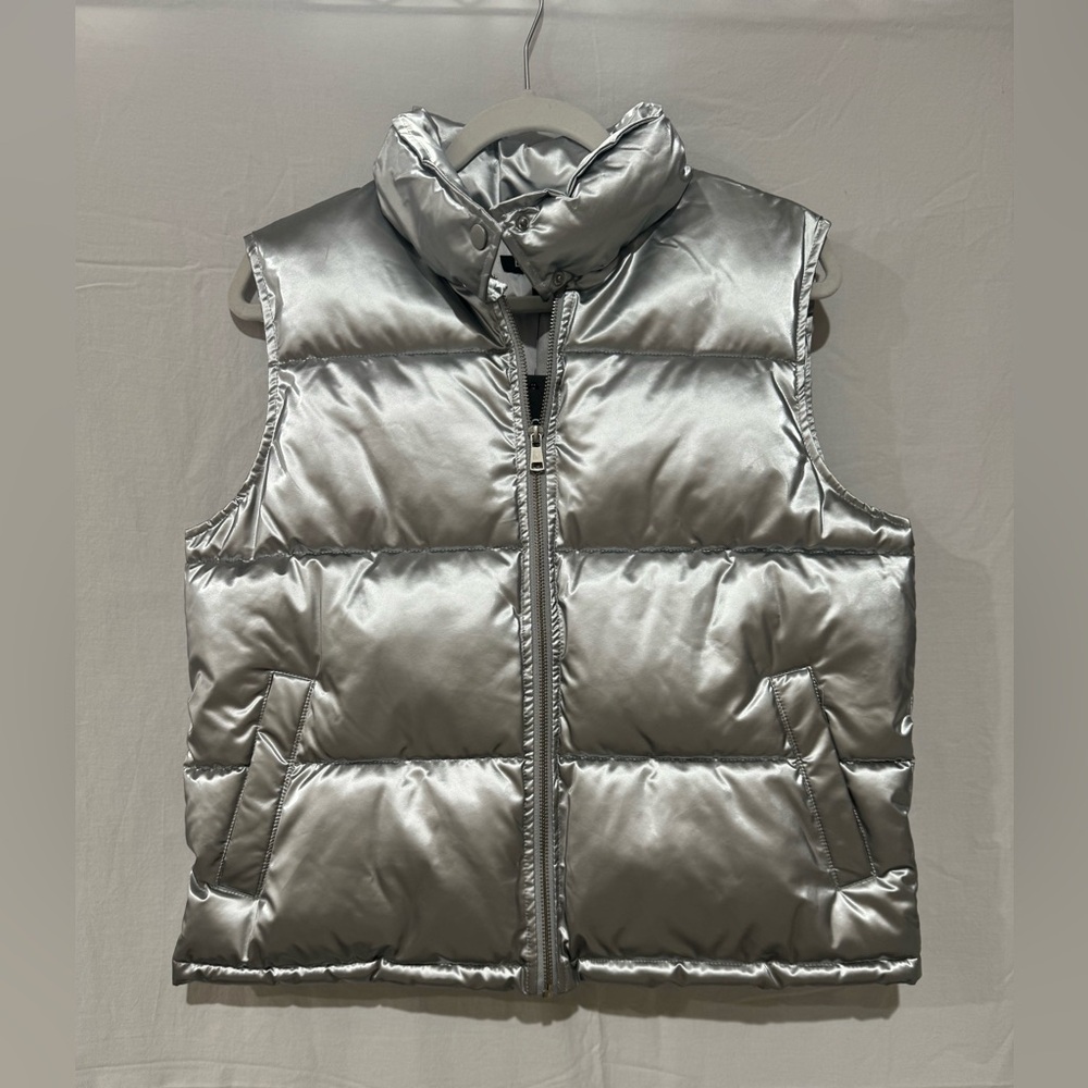 Metallic Silver Puffer Vest (M)